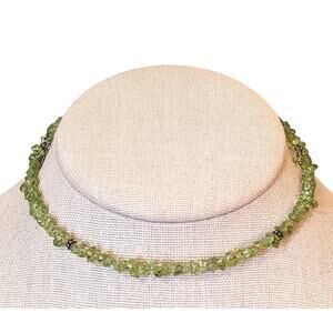 Vtg India 925 Sterling Silver Peridot Chip Bead Adjustable Wire Collar Necklace